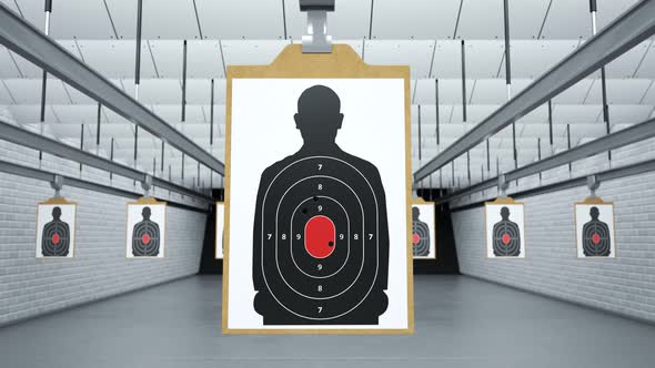 Shooting range with target riddling by bullets. Training practice or competition alt