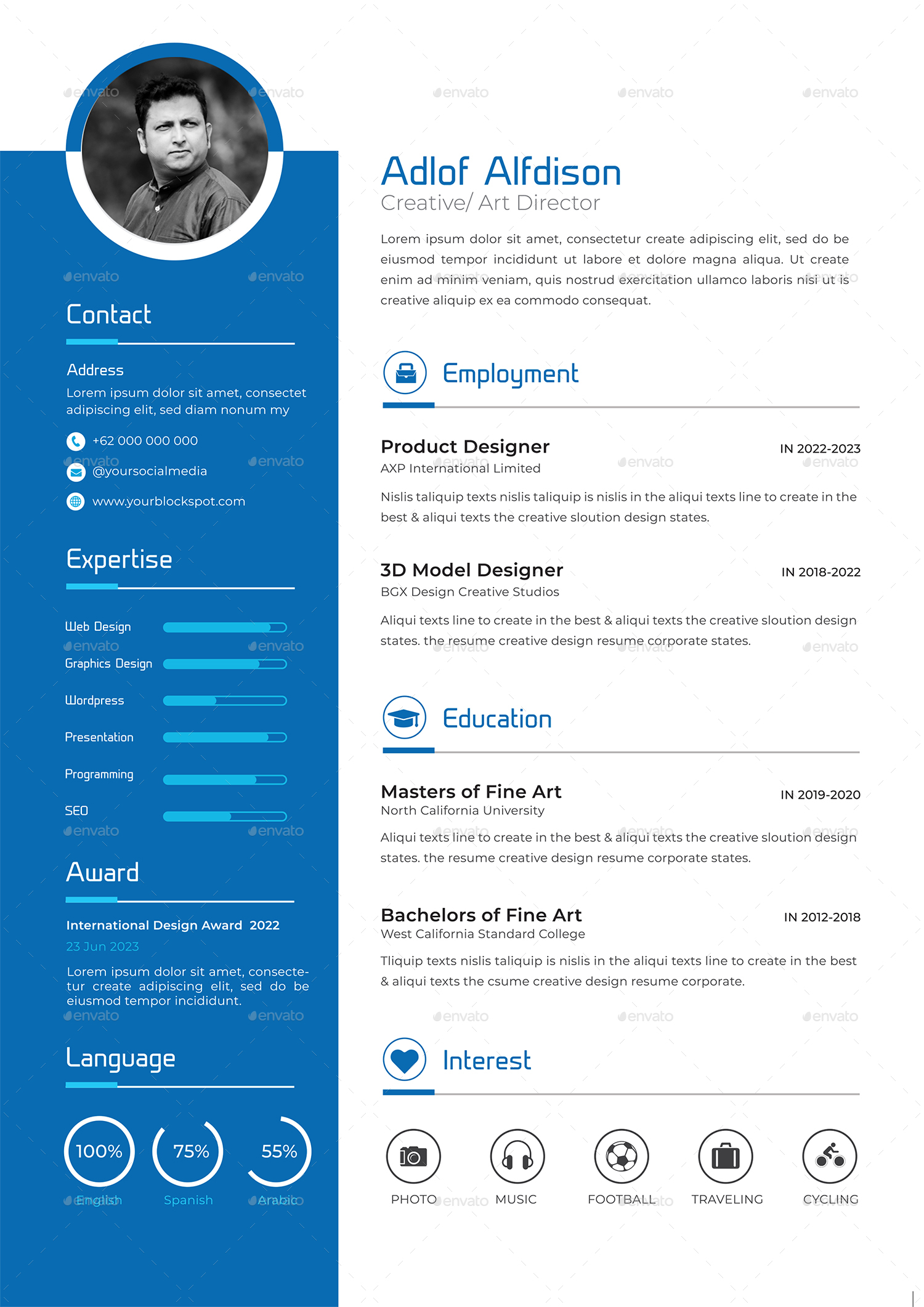 Resume Cv  Bio Template Set, Print Templates 