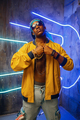 Black rapper in underpass neon light on background - PhotoDune Item for Sale
