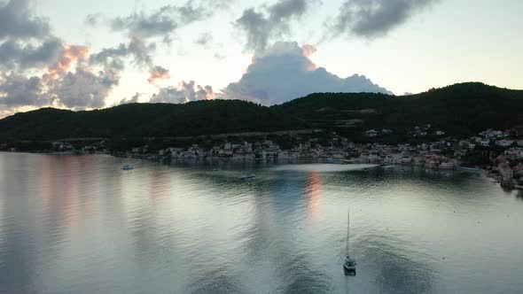 Aerial View of Vis Town at Sunset on Vis Island Croatia alt