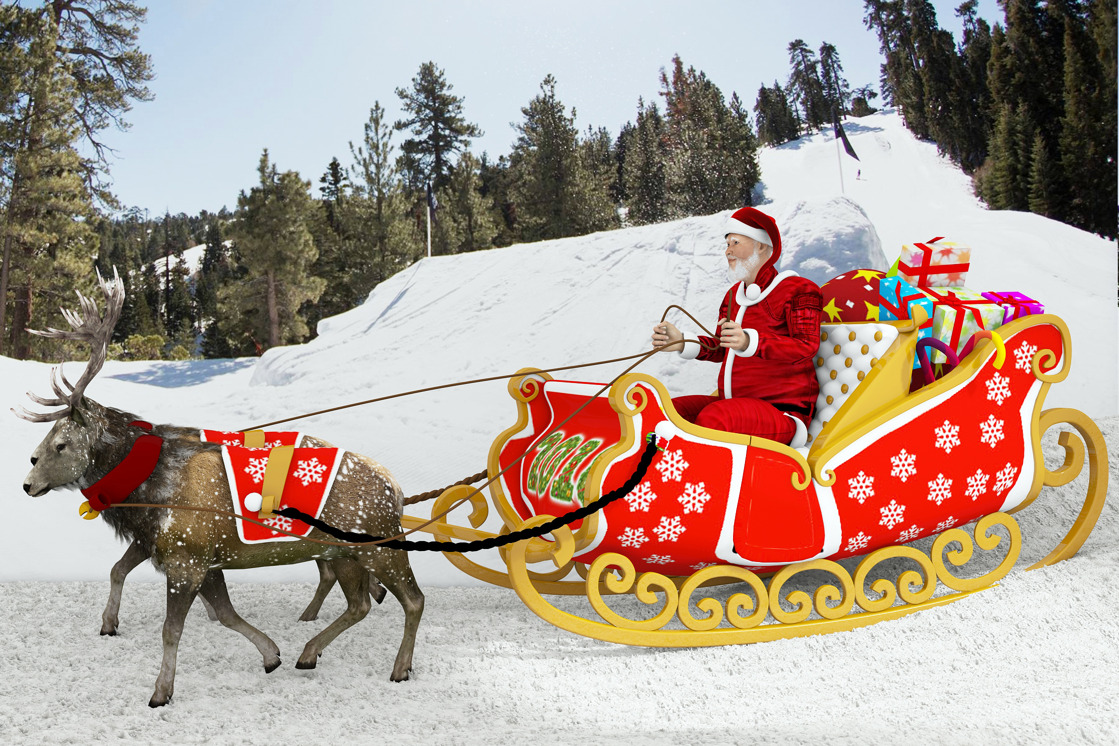 Santa Claus rides reindeer sleigh by tranduyhieu | 3DOcean