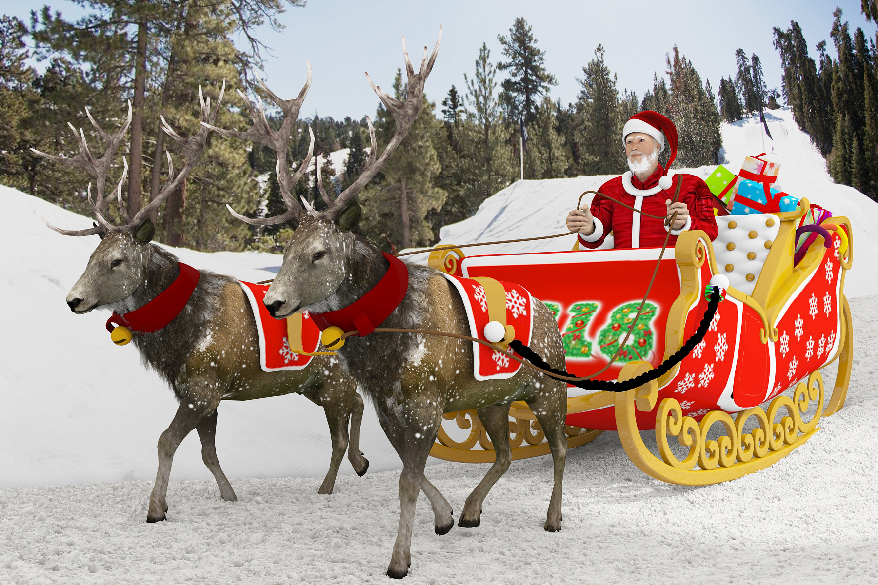 Santa Claus rides reindeer sleigh by tranduyhieu | 3DOcean