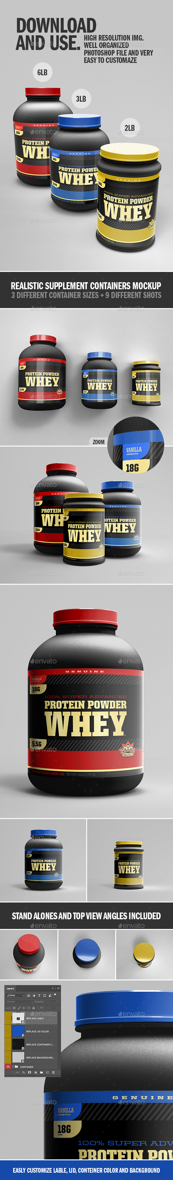 Download Realistic Supplement Containers Mockup By Danielkalves Graphicriver