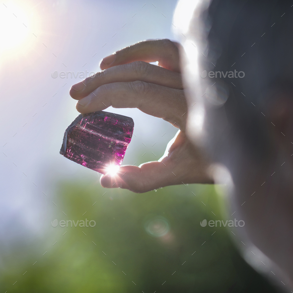 Crystal Healing Therapy with Purple Amethystine Quartz Crystal - Stock Photo - Images