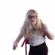 Beautiful Schoolgirl with a School Backpack and Wearing Glasses Dancing in the Studio on a White - VideoHive Item for Sale