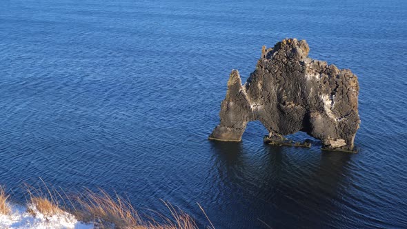 Iceland View Of Hvitserkur Rock Formation In Ocean During Winter 2