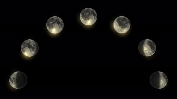 Moon Phases Semicircle Transparent Background Loop 4K