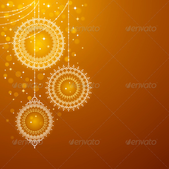 Christmas Ornaments On Golden Background - Christmas Seasons/Holidays
