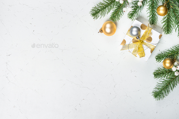 Christmas background with gold and silver decorations on black Stock Photo  by Nadianb