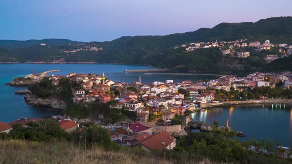Sunset (day) to night timelapse of Amasra, Bartin Province, Turkey alt
