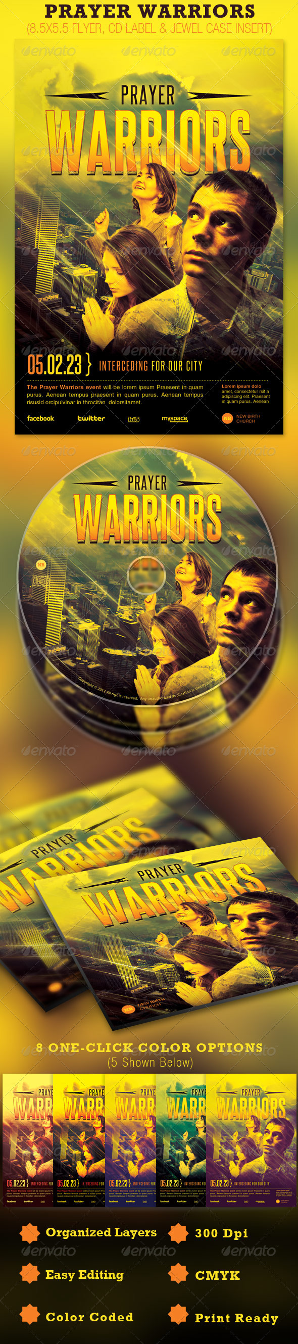 Prayer Warriors Church Flyer and CD Template - Church Flyers