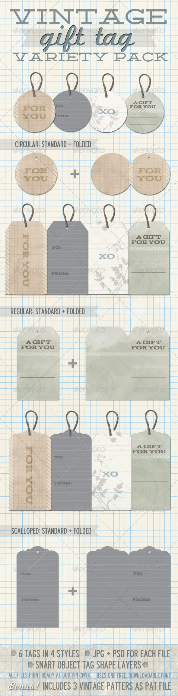 Vintage Gift Tag Variety Pack - Stationery Print Templates