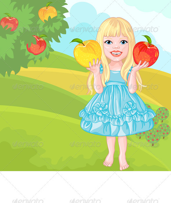 Cute Little Girl with the Apples Laughs
