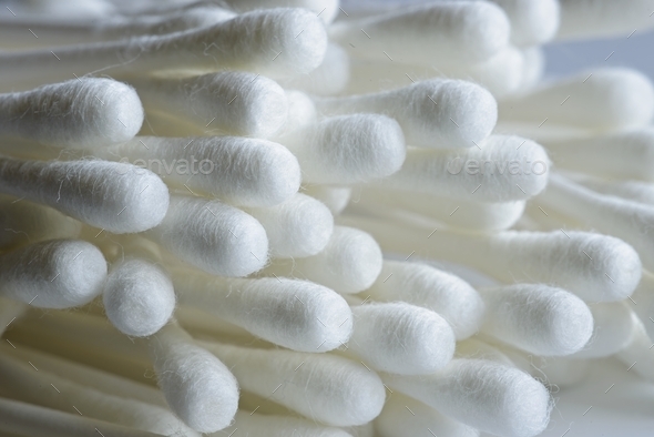 Detail of cotton swabs for ear cleaning and makeup.