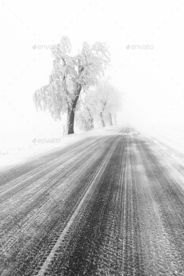 Typical snowy landscape in Ore Mountains, Czech republic. - Stock Photo - Images