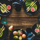 Autumn table styling with black dinnerware and leaves for decoration - PhotoDune Item for Sale