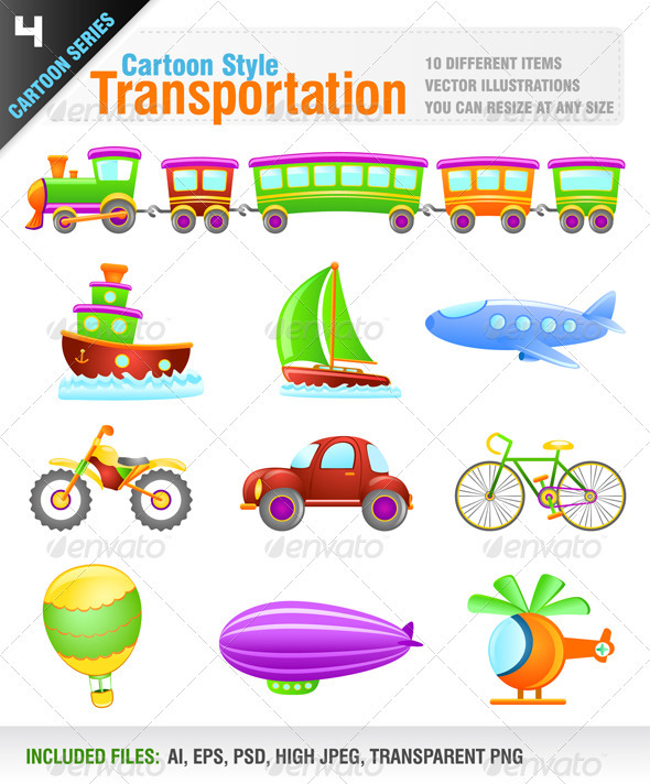 Cartoon Style Transportation - Objects Vectors
