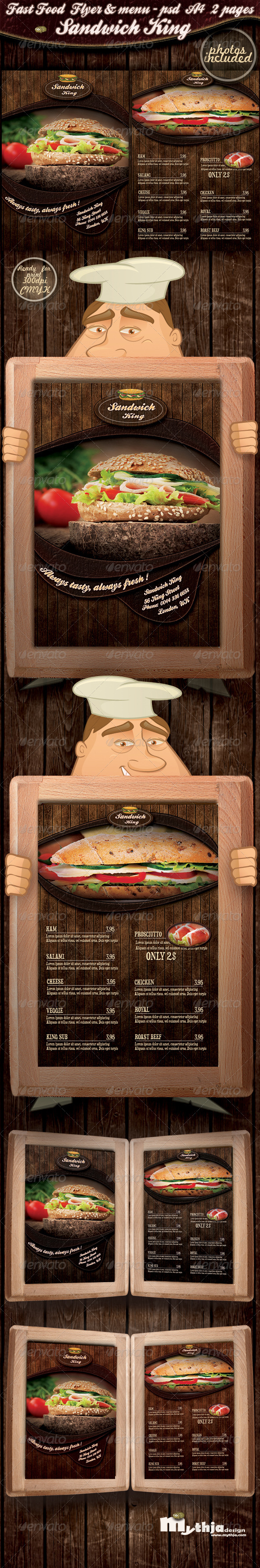Fast food flyer & menu - Sandwich king - Print Templates
