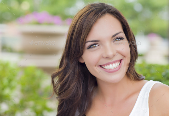 Pretty Mixed Race Girl Portrait Outdoors at the Park. - Stock Photo - Images