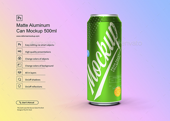 Download Matte Aluminum Can Mockup 500ml By Reformer Graphicriver