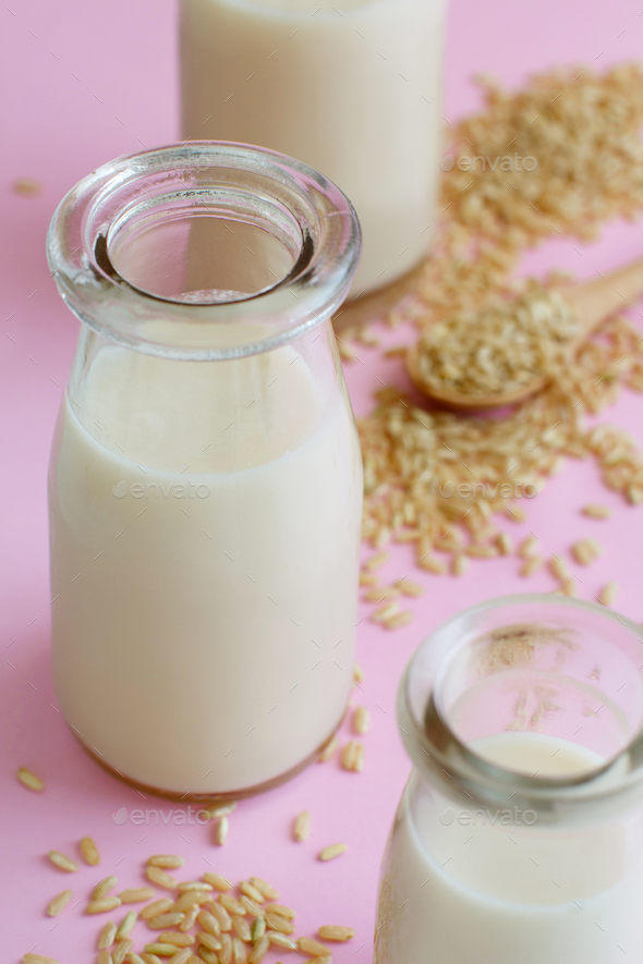 Vegan rice milk, non dairy alternative milk - Stock Photo - Images