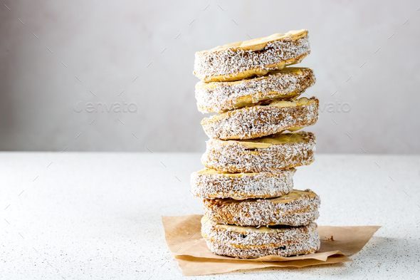 Latin American Peruvian Chilean Argentine Peruvian sweet Alfajores cookies whith manja - Stock Photo - Images