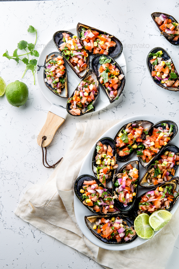 PERUVIAN FOOD. Choros a la chalaca - Stock Photo - Images
