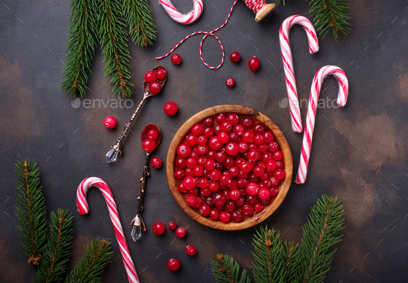 Fresh ripe cranberry in wooden bowl - Stock Photo - Images