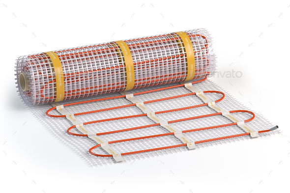 Mat Electric Floor Heating System Isolated On White Heated Warm