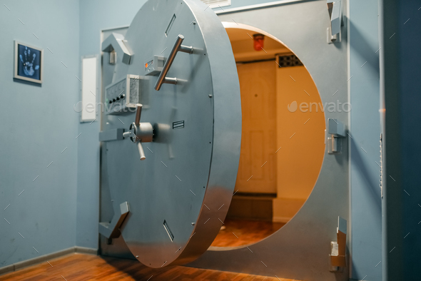 Bank security system, opened vault door