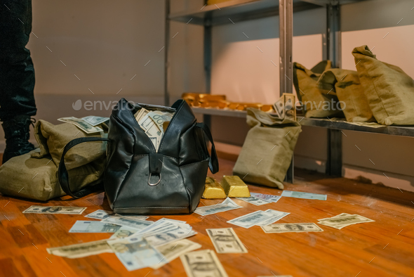 Bank Robbery Bags Full Of Money And Gold