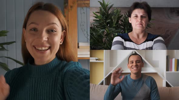 A Young Woman is Talking on a Video Call with a Young Man and a Woman alt