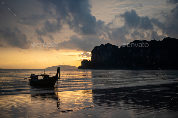 Railay Beach at Sunrise in Krabi, Thailand. Stock Photo - Image of