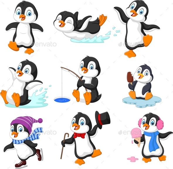 Cartoon penguins vector – Free Download | VectorPicFree