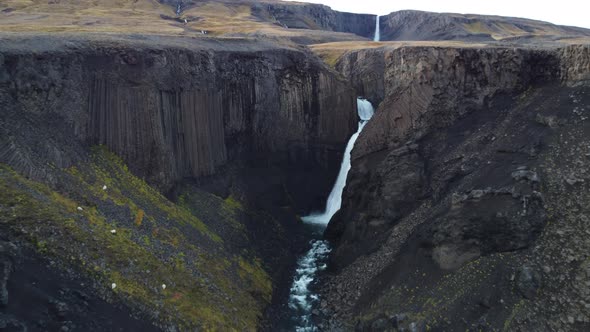 Flying Away From Litlanesfoss and Hengifoss Waterfalls in Iceland