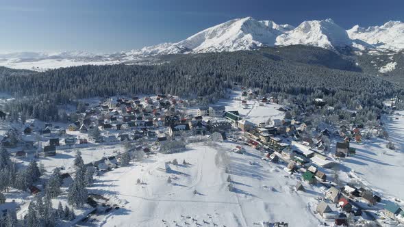 Aerial View of Winter Zabljak Small Town in Montenegro