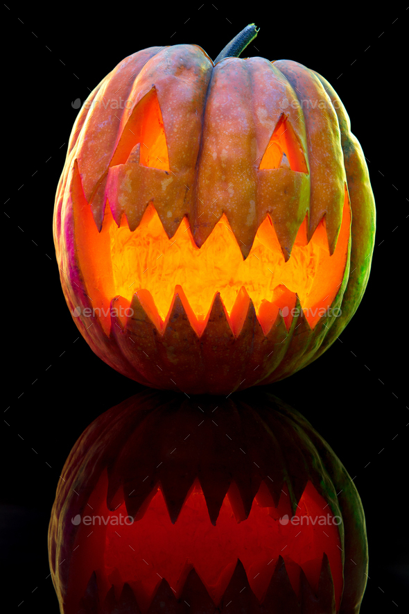 Halloween Pumpkin Head Jack Lantern With Scary Evil Face Stock Photo By Master1305