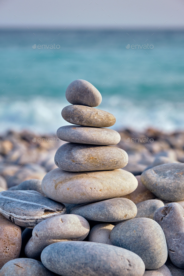 Stacked Zen Stones Pebble Beach Yoga  #37901 BW 2 x Heart Stickers 7.5 cm 