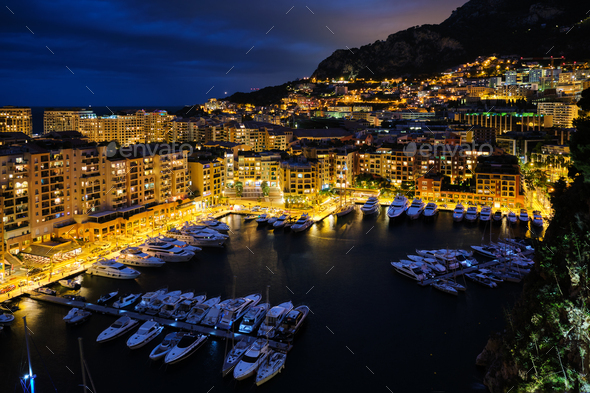 View of Monaco in the night - Stock Photo - Images
