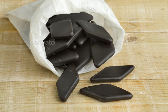 Paper sack with black licorice confection