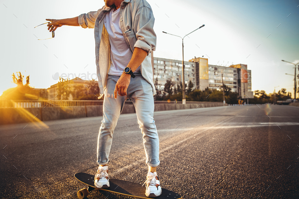 Young caucasian man, modern shot in film grain effect - Stock Photo - Images