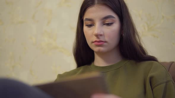 Woman Artist Draws in Sketchbook Painter Close Up Face Portrait