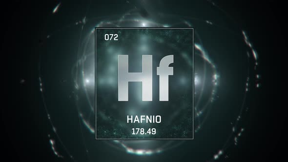 Hafnium as Element 72 of the Periodic Table on Green Background in Spanish Language