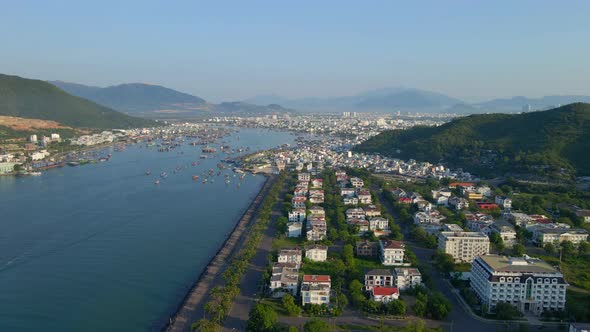 Aerial Shot of the An Vien District of the City of Nha Trang in Vietnam alt