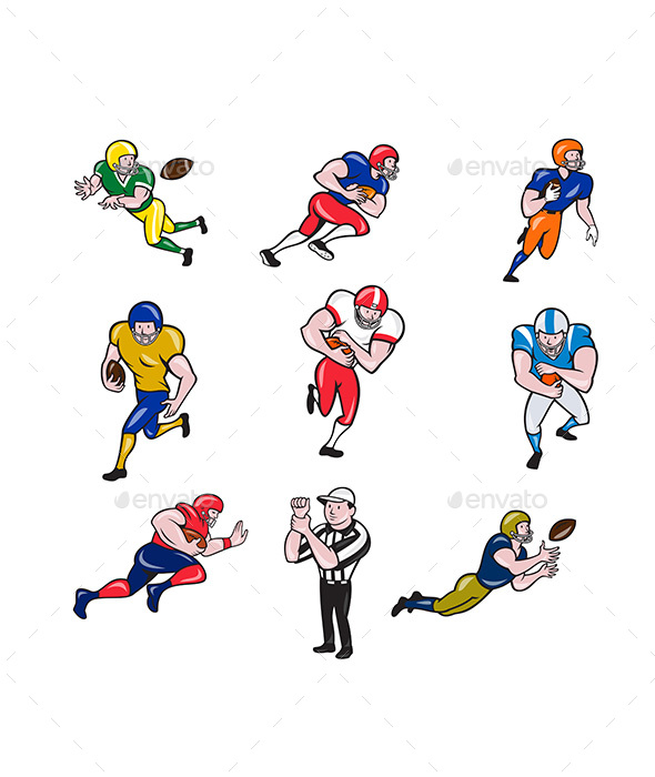 American Football Player Cartoon Collection Set by patrimonio | GraphicRiver