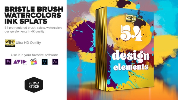 Bristle Brush, Watercolors and Ink Splats 4K Pack