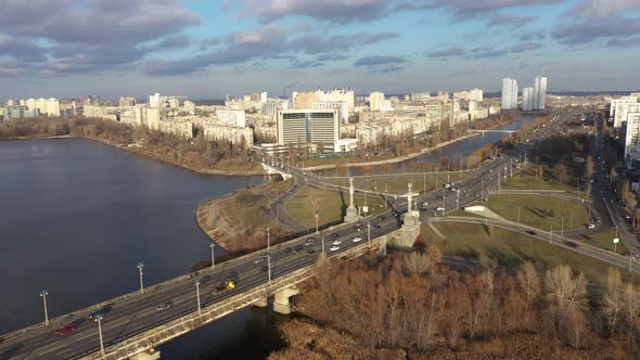 City Traffic on the Patona Bridge, View of Rusanovskaya Embankment