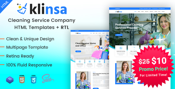 Klinsa - Cleaning Services Company HTML Templates