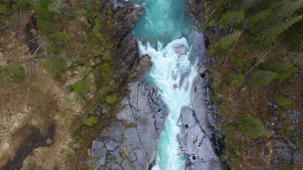 Flight above  mountain river Glomaga,Marmorslottet , Mo i Rana,Norway