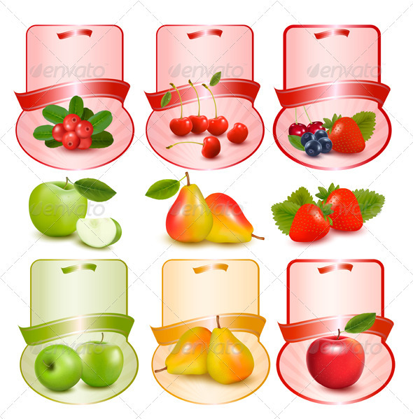 Set of Labels with Berries and Fruit Vector - Food Objects
